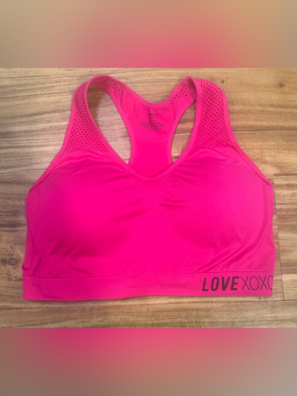 XOXO Hot Pink Racerback Sports Bra with LOVE Band